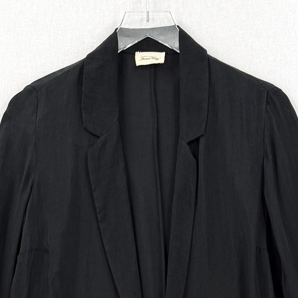 AMERICAN VINTAGE Cupro Open Front Blazer Jacket Women Small Black Lightweight - Picture 6 of 14